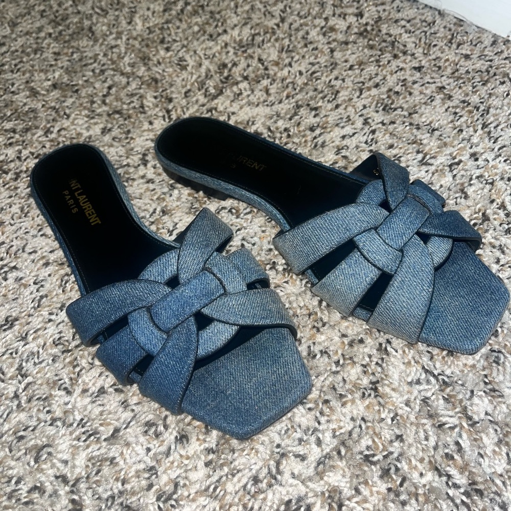 Saint Laurent Denim Tribute Sandals